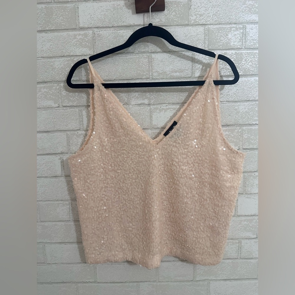 J. Crew Sparkling Cream Sequin Crop v neck thin straps Camisole Size M #1943